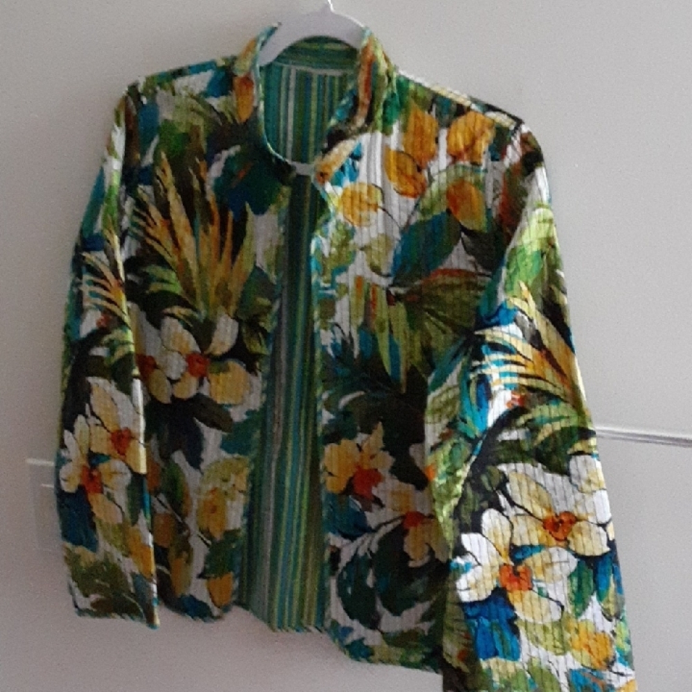 Tropical Green and Yellow Bomber Jacket with Botanical Patterns
